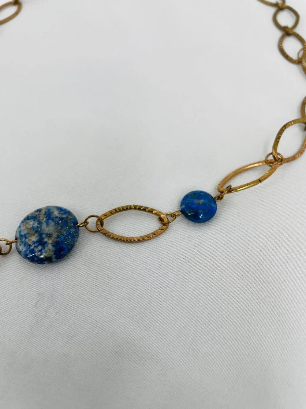 Vintage Early 2000s Bronze Tone Blue Lapis Lazuli Stone Necklace